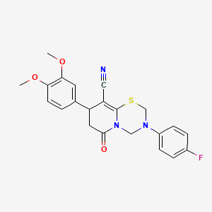 molecular formula C22H20FN3O3S B11442806 8-(3,4-dimethoxyphenyl)-3-(4-fluorophenyl)-6-oxo-3,4,7,8-tetrahydro-2H,6H-pyrido[2,1-b][1,3,5]thiadiazine-9-carbonitrile 