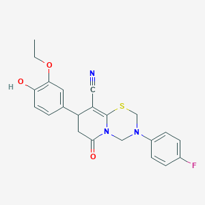 8-(3-ethoxy-4-hydroxyphenyl)-3-(4-fluorophenyl)-6-oxo-3,4,7,8-tetrahydro-2H,6H-pyrido[2,1-b][1,3,5]thiadiazine-9-carbonitrile