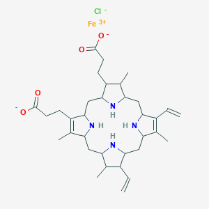 molecular formula C34H32ClFeN4O4 B1144283 Hemin (ferriprotoporphyrin IX chloride), min. 95 CAS No. 15489-47-1