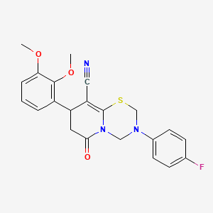 molecular formula C22H20FN3O3S B11442966 8-(2,3-dimethoxyphenyl)-3-(4-fluorophenyl)-6-oxo-3,4,7,8-tetrahydro-2H,6H-pyrido[2,1-b][1,3,5]thiadiazine-9-carbonitrile 