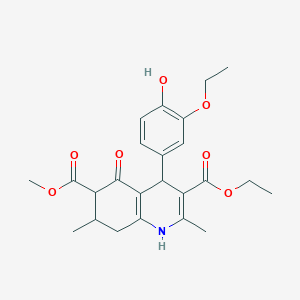 molecular formula C24H29NO7 B11443011 3-Ethyl 6-methyl 4-(3-ethoxy-4-hydroxyphenyl)-2,7-dimethyl-5-oxo-1,4,5,6,7,8-hexahydroquinoline-3,6-dicarboxylate 