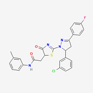 molecular formula C27H22ClFN4O2S B11443022 2-{2-[5-(3-chlorophenyl)-3-(4-fluorophenyl)-4,5-dihydro-1H-pyrazol-1-yl]-4-oxo-4,5-dihydro-1,3-thiazol-5-yl}-N-(3-methylphenyl)acetamide 