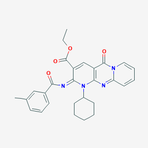 ethyl 7-cyclohexyl-6-(3-methylbenzoyl)imino-2-oxo-1,7,9-triazatricyclo[8.4.0.03,8]tetradeca-3(8),4,9,11,13-pentaene-5-carboxylate