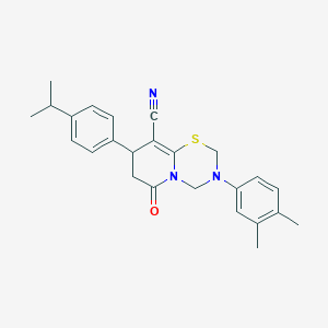 molecular formula C25H27N3OS B11443049 3-(3,4-dimethylphenyl)-6-oxo-8-[4-(propan-2-yl)phenyl]-3,4,7,8-tetrahydro-2H,6H-pyrido[2,1-b][1,3,5]thiadiazine-9-carbonitrile 