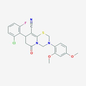 molecular formula C22H19ClFN3O3S B11443054 8-(2-chloro-6-fluorophenyl)-3-(2,4-dimethoxyphenyl)-6-oxo-3,4,7,8-tetrahydro-2H,6H-pyrido[2,1-b][1,3,5]thiadiazine-9-carbonitrile 