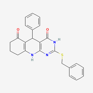 molecular formula C24H21N3O2S B11443075 2-(benzylsulfanyl)-5-phenyl-5,8,9,10-tetrahydropyrimido[4,5-b]quinoline-4,6(3H,7H)-dione 