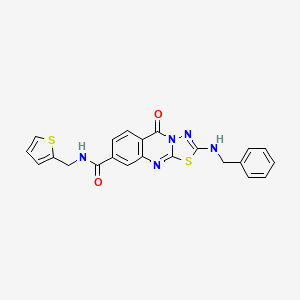 molecular formula C22H17N5O2S2 B11443202 2-(benzylamino)-5-oxo-N-(thiophen-2-ylmethyl)-5H-[1,3,4]thiadiazolo[2,3-b]quinazoline-8-carboxamide 