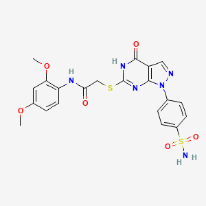 molecular formula C21H20N6O6S2 B11443206 N-(2,4-dimethoxyphenyl)-2-((4-oxo-1-(4-sulfamoylphenyl)-4,5-dihydro-1H-pyrazolo[3,4-d]pyrimidin-6-yl)thio)acetamide 