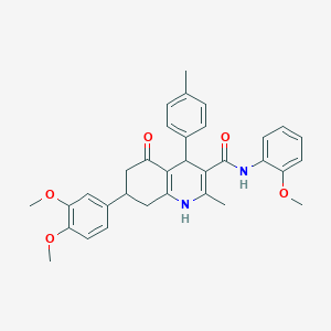 molecular formula C33H34N2O5 B11443233 7-(3,4-dimethoxyphenyl)-N-(2-methoxyphenyl)-2-methyl-4-(4-methylphenyl)-5-oxo-1,4,5,6,7,8-hexahydroquinoline-3-carboxamide 