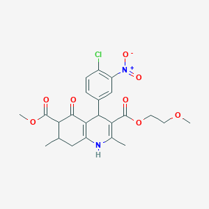 molecular formula C23H25ClN2O8 B11443258 3-(2-Methoxyethyl) 6-methyl 4-(4-chloro-3-nitrophenyl)-2,7-dimethyl-5-oxo-1,4,5,6,7,8-hexahydroquinoline-3,6-dicarboxylate 