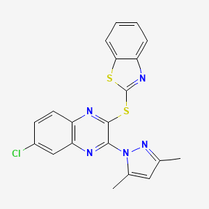 2-(1,3-benzothiazol-2-ylsulfanyl)-6-chloro-3-(3,5-dimethyl-1H-pyrazol-1-yl)quinoxaline