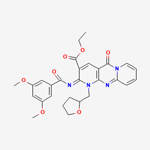 ethyl 6-(3,5-dimethoxybenzoyl)imino-2-oxo-7-(oxolan-2-ylmethyl)-1,7,9-triazatricyclo[8.4.0.03,8]tetradeca-3(8),4,9,11,13-pentaene-5-carboxylate