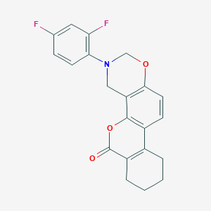 molecular formula C21H17F2NO3 B11443329 3-(2,4-difluorophenyl)-3,4,7,8,9,10-hexahydro-2H,6H-benzo[3,4]chromeno[8,7-e][1,3]oxazin-6-one 