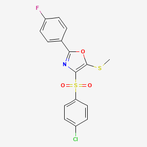 molecular formula C16H11ClFNO3S2 B11443346 4-[(4-Chlorophenyl)sulfonyl]-2-(4-fluorophenyl)-5-(methylsulfanyl)-1,3-oxazole 