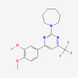 molecular formula C19H22F3N3O2 B11443371 1-[4-(3,4-Dimethoxyphenyl)-6-(trifluoromethyl)pyrimidin-2-yl]azepane 