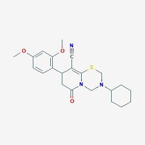 3-cyclohexyl-8-(2,4-dimethoxyphenyl)-6-oxo-3,4,7,8-tetrahydro-2H,6H-pyrido[2,1-b][1,3,5]thiadiazine-9-carbonitrile