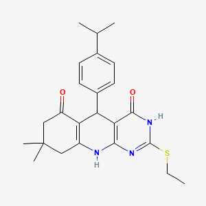 molecular formula C24H29N3O2S B11443507 2-(ethylsulfanyl)-8,8-dimethyl-5-[4-(propan-2-yl)phenyl]-5,8,9,10-tetrahydropyrimido[4,5-b]quinoline-4,6(3H,7H)-dione 