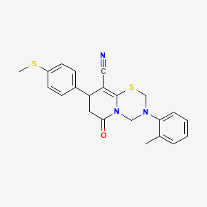 molecular formula C22H21N3OS2 B11443547 3-(2-methylphenyl)-8-[4-(methylsulfanyl)phenyl]-6-oxo-3,4,7,8-tetrahydro-2H,6H-pyrido[2,1-b][1,3,5]thiadiazine-9-carbonitrile 