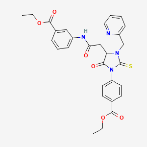 molecular formula C29H28N4O6S B11443615 Ethyl 3-[({1-[4-(ethoxycarbonyl)phenyl]-5-oxo-3-(pyridin-2-ylmethyl)-2-thioxoimidazolidin-4-yl}acetyl)amino]benzoate 