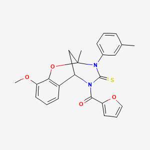 molecular formula C24H22N2O4S B11443653 furan-2-yl[10-methoxy-2-methyl-3-(3-methylphenyl)-4-thioxo-3,4-dihydro-2H-2,6-methano-1,3,5-benzoxadiazocin-5(6H)-yl]methanone 