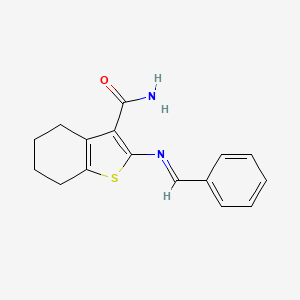 molecular formula C16H16N2OS B11443664 2-[(E)-(Phenylmethylidene)amino]-4,5,6,7-tetrahydro-1-benzothiophene-3-carboxamide 