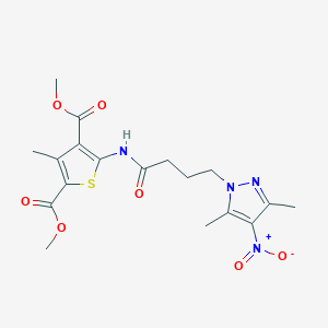 molecular formula C18H22N4O7S B11443679 dimethyl 5-{[4-(3,5-dimethyl-4-nitro-1H-pyrazol-1-yl)butanoyl]amino}-3-methylthiophene-2,4-dicarboxylate 