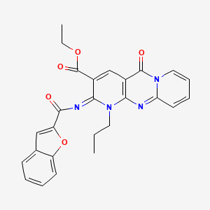 molecular formula C26H22N4O5 B11443739 ethyl 6-(1-benzofuran-2-carbonylimino)-2-oxo-7-propyl-1,7,9-triazatricyclo[8.4.0.03,8]tetradeca-3(8),4,9,11,13-pentaene-5-carboxylate 