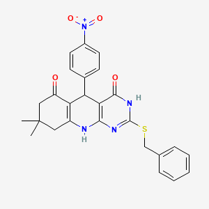 2-(benzylsulfanyl)-8,8-dimethyl-5-(4-nitrophenyl)-5,8,9,10-tetrahydropyrimido[4,5-b]quinoline-4,6(3H,7H)-dione