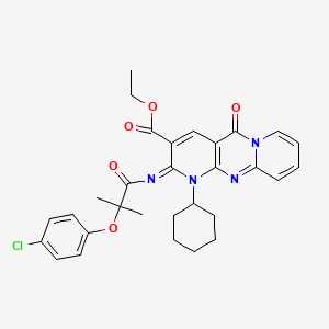 ethyl 6-[2-(4-chlorophenoxy)-2-methylpropanoyl]imino-7-cyclohexyl-2-oxo-1,7,9-triazatricyclo[8.4.0.03,8]tetradeca-3(8),4,9,11,13-pentaene-5-carboxylate