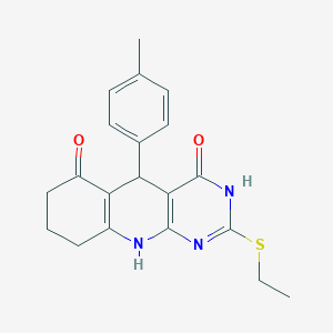 molecular formula C20H21N3O2S B11443769 2-(ethylsulfanyl)-5-(4-methylphenyl)-5,8,9,10-tetrahydropyrimido[4,5-b]quinoline-4,6(3H,7H)-dione 