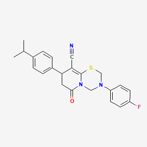 molecular formula C23H22FN3OS B11443795 3-(4-fluorophenyl)-6-oxo-8-[4-(propan-2-yl)phenyl]-3,4,7,8-tetrahydro-2H,6H-pyrido[2,1-b][1,3,5]thiadiazine-9-carbonitrile 