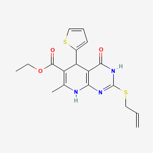 Ethyl 7-methyl-4-oxo-2-(prop-2-en-1-ylsulfanyl)-5-(thiophen-2-yl)-3,4,5,8-tetrahydropyrido[2,3-d]pyrimidine-6-carboxylate