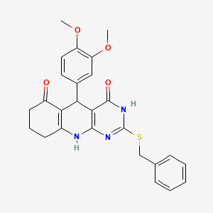 molecular formula C26H25N3O4S B11443986 2-(benzylsulfanyl)-5-(3,4-dimethoxyphenyl)-5,8,9,10-tetrahydropyrimido[4,5-b]quinoline-4,6(3H,7H)-dione 