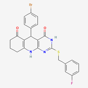 molecular formula C24H19BrFN3O2S B11443994 5-(4-bromophenyl)-2-[(3-fluorobenzyl)sulfanyl]-5,8,9,10-tetrahydropyrimido[4,5-b]quinoline-4,6(3H,7H)-dione 