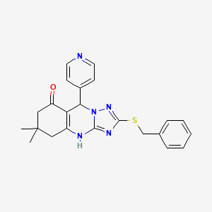 molecular formula C23H23N5OS B11444017 2-(Benzylsulfanyl)-6,6-dimethyl-9-(pyridin-4-yl)-5,6,7,9-tetrahydro[1,2,4]triazolo[5,1-b]quinazolin-8-ol 