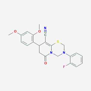 8-(2,4-dimethoxyphenyl)-3-(2-fluorophenyl)-6-oxo-3,4,7,8-tetrahydro-2H,6H-pyrido[2,1-b][1,3,5]thiadiazine-9-carbonitrile