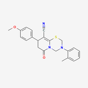 molecular formula C22H21N3O2S B11444040 8-(4-methoxyphenyl)-3-(2-methylphenyl)-6-oxo-3,4,7,8-tetrahydro-2H,6H-pyrido[2,1-b][1,3,5]thiadiazine-9-carbonitrile 