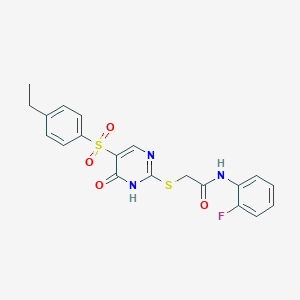 molecular formula C20H18FN3O4S2 B11444065 2-({5-[(4-ethylphenyl)sulfonyl]-6-oxo-1,6-dihydropyrimidin-2-yl}sulfanyl)-N-(2-fluorophenyl)acetamide 