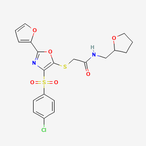 2-({4-[(4-chlorophenyl)sulfonyl]-2-(furan-2-yl)-1,3-oxazol-5-yl}sulfanyl)-N-(tetrahydrofuran-2-ylmethyl)acetamide