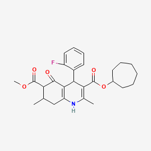 molecular formula C27H32FNO5 B11444103 3-Cycloheptyl 6-methyl 4-(2-fluorophenyl)-2,7-dimethyl-5-oxo-1,4,5,6,7,8-hexahydroquinoline-3,6-dicarboxylate 