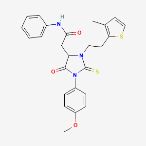 molecular formula C25H25N3O3S2 B11444118 2-[1-(4-methoxyphenyl)-3-[2-(3-methylthiophen-2-yl)ethyl]-5-oxo-2-sulfanylideneimidazolidin-4-yl]-N-phenylacetamide 