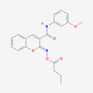 molecular formula C21H20N2O5 B11444134 (2Z)-2-[(butanoyloxy)imino]-N-(3-methoxyphenyl)-2H-chromene-3-carboxamide 