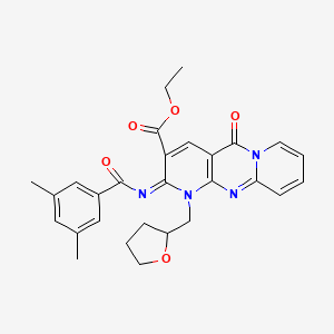 ethyl 6-(3,5-dimethylbenzoyl)imino-2-oxo-7-(oxolan-2-ylmethyl)-1,7,9-triazatricyclo[8.4.0.03,8]tetradeca-3(8),4,9,11,13-pentaene-5-carboxylate