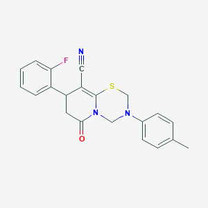 8-(2-fluorophenyl)-3-(4-methylphenyl)-6-oxo-3,4,7,8-tetrahydro-2H,6H-pyrido[2,1-b][1,3,5]thiadiazine-9-carbonitrile