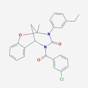 molecular formula C26H23ClN2O3 B11444183 5-(3-chlorobenzoyl)-3-(3-ethylphenyl)-2-methyl-2,3,5,6-tetrahydro-4H-2,6-methano-1,3,5-benzoxadiazocin-4-one 