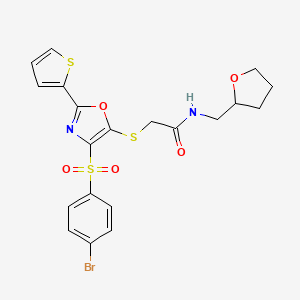 2-({4-[(4-bromophenyl)sulfonyl]-2-(thiophen-2-yl)-1,3-oxazol-5-yl}sulfanyl)-N-(tetrahydrofuran-2-ylmethyl)acetamide