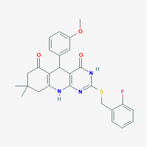 2-[(2-fluorobenzyl)sulfanyl]-5-(3-methoxyphenyl)-8,8-dimethyl-5,8,9,10-tetrahydropyrimido[4,5-b]quinoline-4,6(3H,7H)-dione