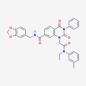 N-(1,3-benzodioxol-5-ylmethyl)-1-{2-[ethyl(3-methylphenyl)amino]-2-oxoethyl}-2,4-dioxo-3-phenyl-1,2,3,4-tetrahydroquinazoline-7-carboxamide