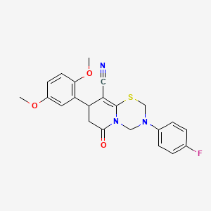 8-(2,5-dimethoxyphenyl)-3-(4-fluorophenyl)-6-oxo-3,4,7,8-tetrahydro-2H,6H-pyrido[2,1-b][1,3,5]thiadiazine-9-carbonitrile