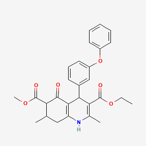 molecular formula C28H29NO6 B11444443 3-Ethyl 6-methyl 2,7-dimethyl-5-oxo-4-(3-phenoxyphenyl)-1,4,5,6,7,8-hexahydroquinoline-3,6-dicarboxylate 